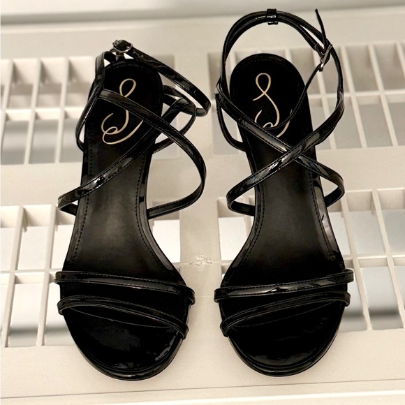 NIB Sam Edelman Delanie Black Patent Strappy Stiletto Heels - Picture 3 of 11